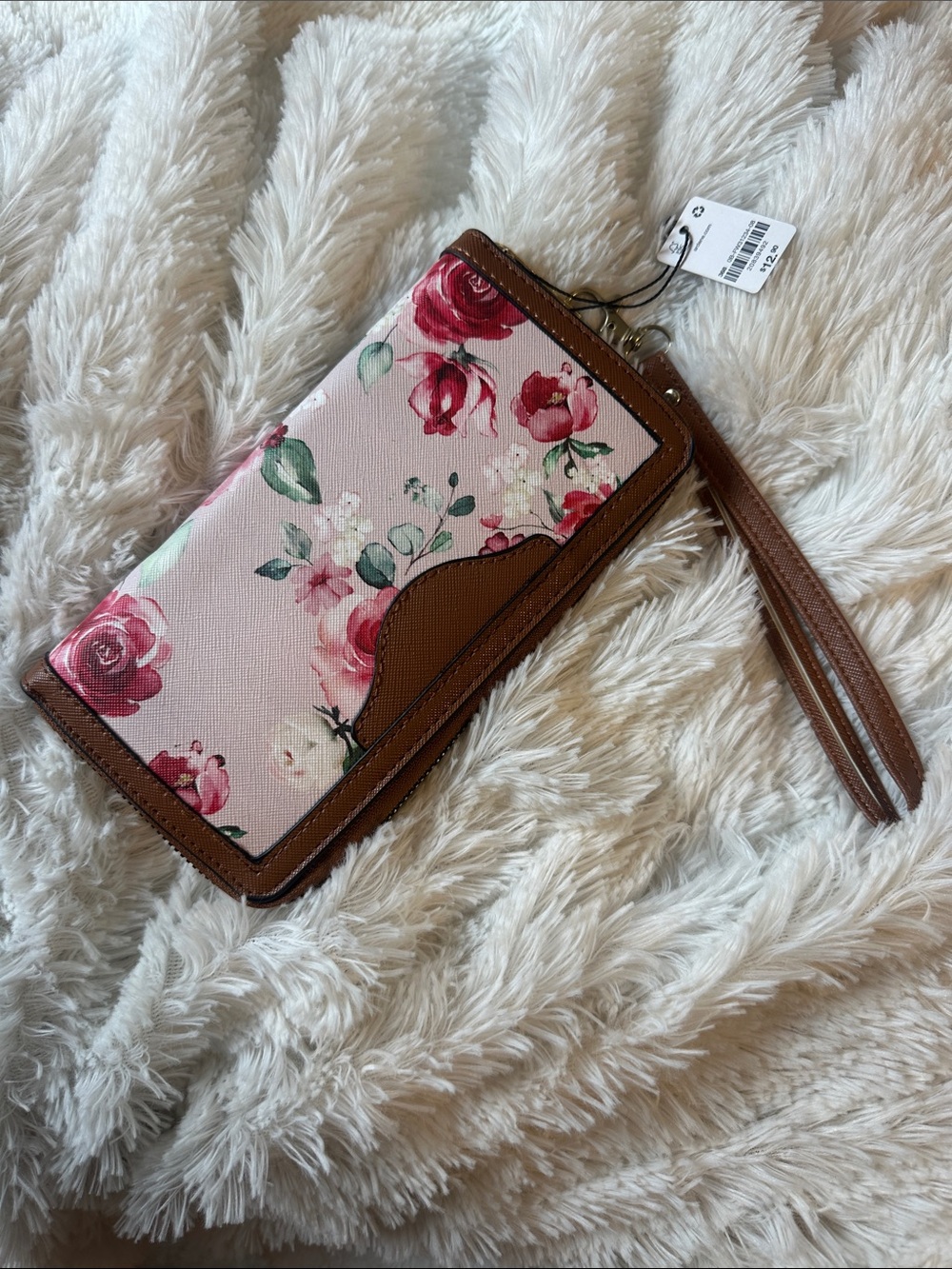 Ardene Floral Pink and Brown Wristlet Wallet